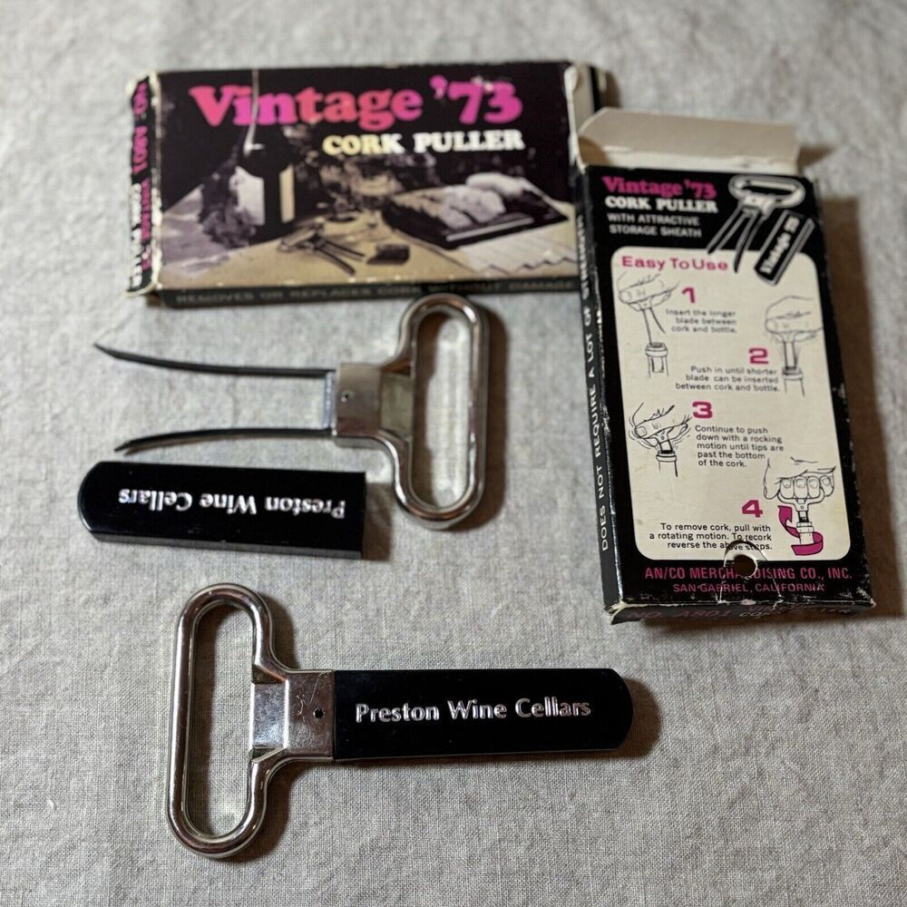 2-Vintage Cork Puller Charles Krug No.‎ A801 ‘73 New In Box AN/CO Merchandising.